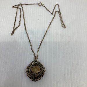 Vtg 1920s MAX NEIGER ? brass filigree amethyst glass pendant chain necklace